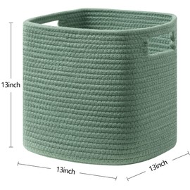 UBBCARE Set of 4 Storage Basket-13 X 13 X 13 in, Cotton Rope Basket for Shelves, Toys, Book, Cube Storage Bins with Handles, Woven Storage Basket for Organizing, Green