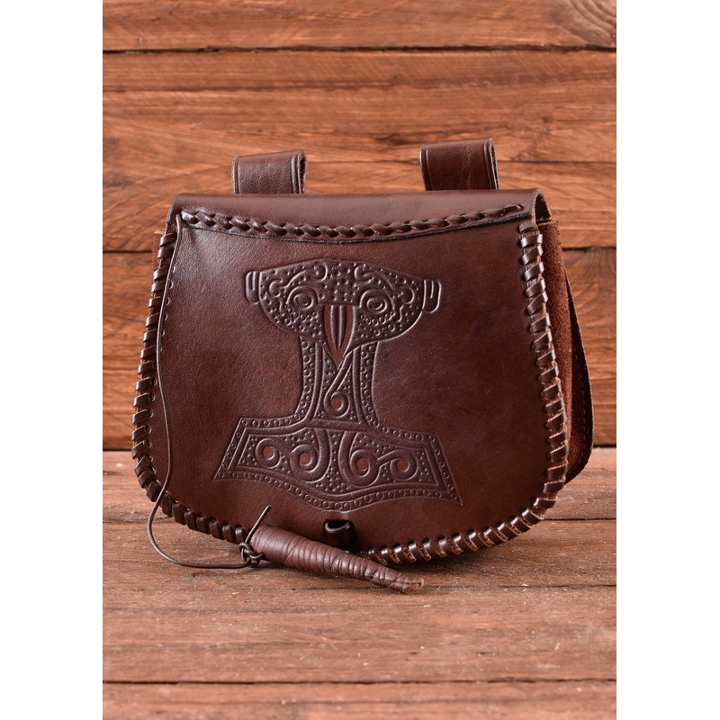 Battle-Merchant Medieval Belt Bag with Various Embossing Leather Bum Bag