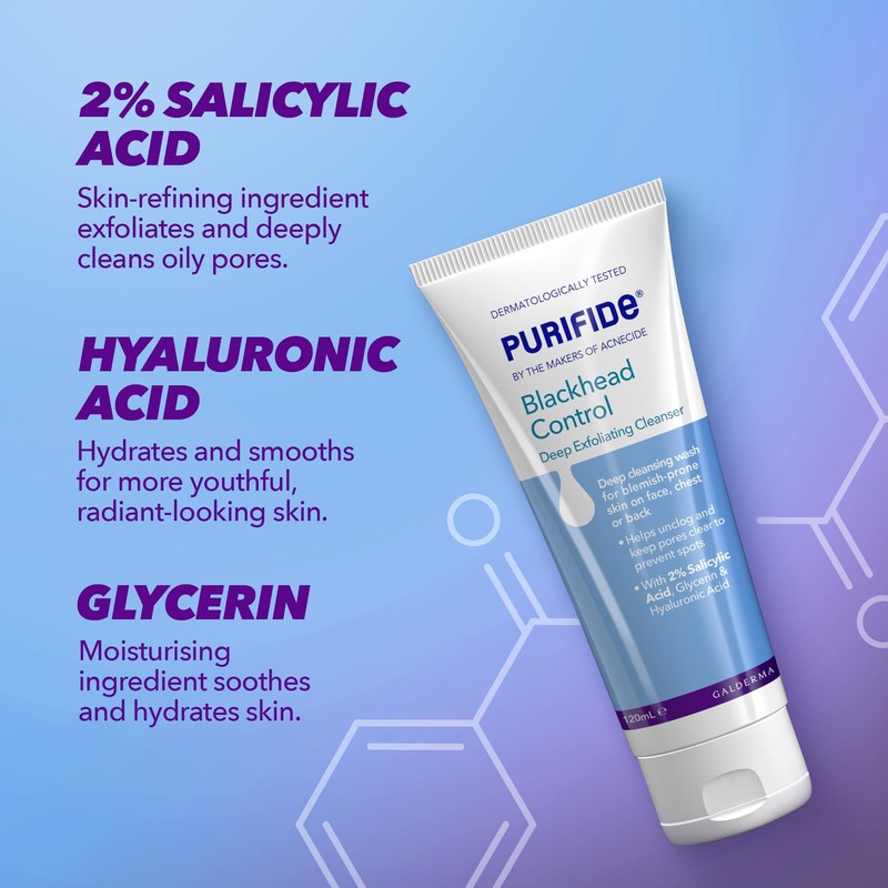 Purifide by Acnecide Blackhead Control Face Wash, Deep Exfoliating Cleanser