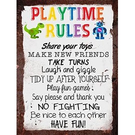 Finger prints - Playtime Rules - Vintage Metal Wall Sign