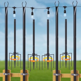 Sunco String Light Poles 10ft, Outdoor Light Poles for Deck, Yard, Garden, Metal, Damp Rated, 2 Year Warranty 4 Pack