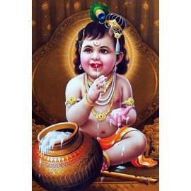 MANIAL PRINTNET Lord Baby Krishna Poster | HD Poster for Room Decor (12x18-Inch, 300GSM Thick Paper, Gloss Laminated, Multicolour)