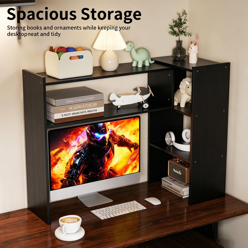 Desktop Bookshelf, 43”Adjustable Office Desktop Organizer Shelf, Countertop Storage Hutch