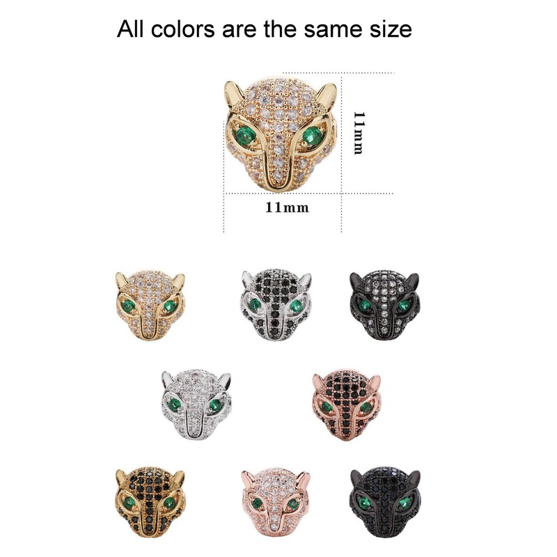 Malahill Cubic Zirconia Charm Beads for Jewelry Making, Leopard Head