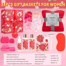 35-Pc Cherry Blossom Rose Get Well Soon Spa Gift Set, Complete Spa Baskets