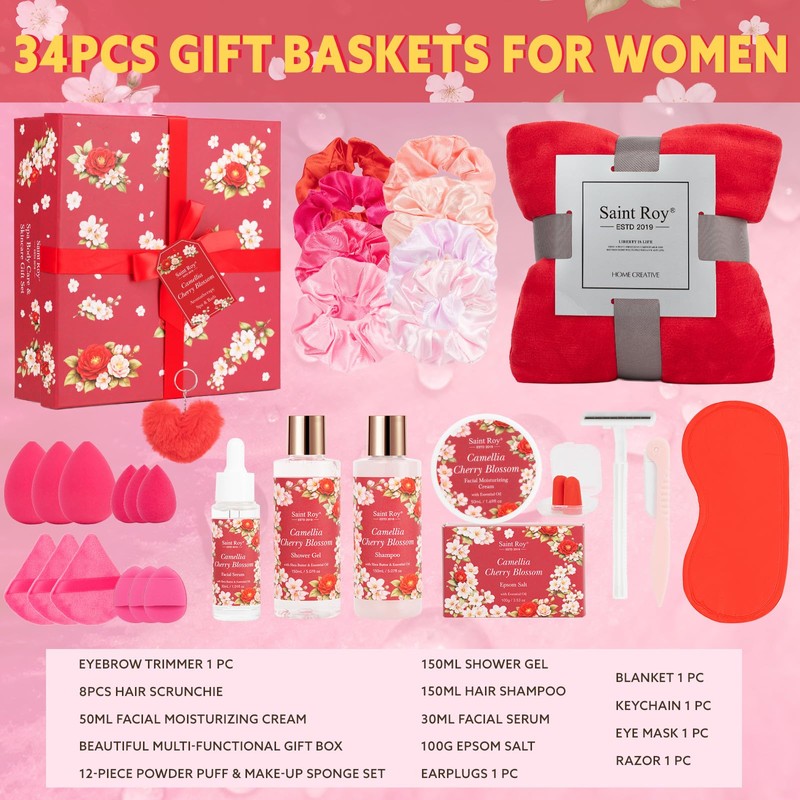 35-Pc Cherry Blossom Rose Get Well Soon Spa Gift Set,