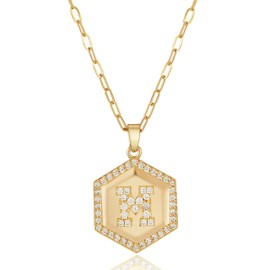 WARMDAY Layered Initial Necklaces for Women 14K Gold-Plated Hexagon Pendant Trendy Retro Choker Capital Letter Name Necklace Jewelry Birthday Gifts for Women