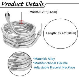 JewelryWe Jewellery Snake Bracelet Necklace Flexible Bendable Snake Chain Wrap Bracelet Twistable Adjustable Chain Cuff Bangle Hair Accessories for Men and Women, Alloy, Egyptians