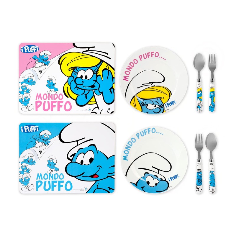 Home Smurfs Set of 4 Coloured Melamine Plate with 2