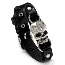 Dmaiy Leather Skull Bracelet for Men Gothic Punk Bracelets Vintage Black Bracelet Cuff Jewelry Wristband for Festival (Black single)