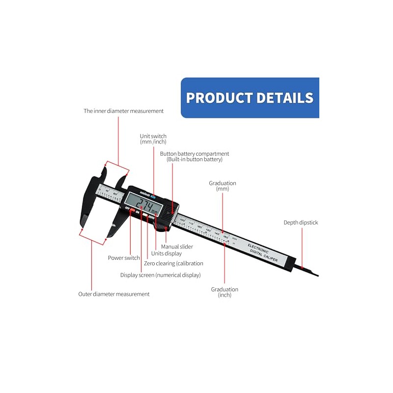 HEA 6" Digital Caliper, Precision Electronic Micrometer 150mm/0-6" with Large