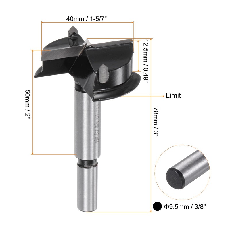 sourcing map Forstner Drill Bit 40mm (1-5/7") Thickened Tungsten Carbide