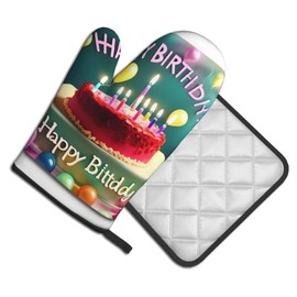 YYHWHJDE Happy Birthday Beautiful Printing Oven Mitts and Pot Holders Sets of 2 Kitchen Baking Used to Open Pot lids in The Kitchen and to Carry Dishes from Microwave ovens