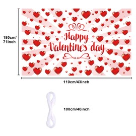 Valentine's Day Backdrop Banner,Happy Valentine's Day Banner Decoration 71x43Inch Red Love Heart Theme Backdrop Banner for Valentine Party Decoration Supplies Weddings, Engagement