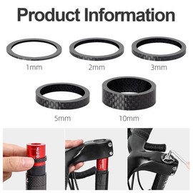 SUJEBKC 5 Pieces Carbon Fibre Bicycle Stem Spacer Set Bicycle Spacer Bike Pad Spacer Handlebar Spacer Black Spacer Stem Spacer Rings
