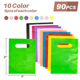 MAQIHAN Party Favor Bags - 90 Pcs 6" X 8" Plastic Gift Bags Goodie Bags Plastic Party Favor Bags Assorted Small Candy Goody Gift Bags With Handles For Birthday Party Thanksgiving Small Business