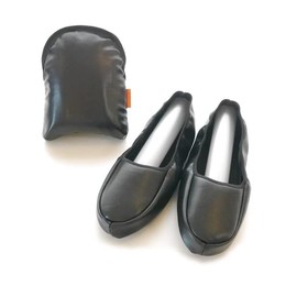 Chausse' 2s24-3,10,11 Portable Slippers, Gentleman's Knit Pouch/Leather Pouch, leather - black