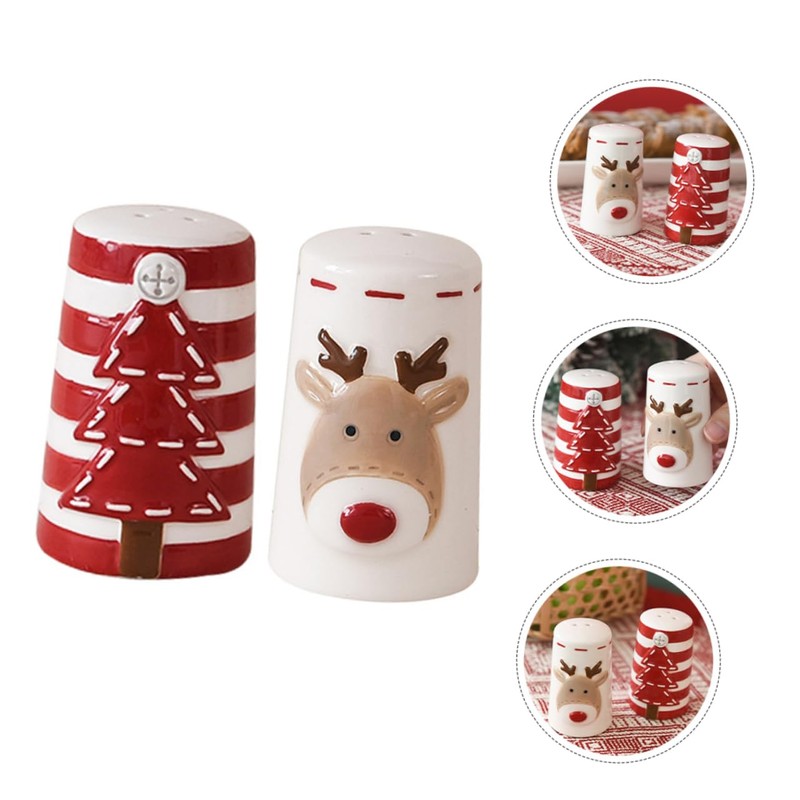 FUNOMOCYA 2pcs Ceramic Salt Pepper Christmas Style Spice Jars Salt