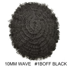 F M FACE MIRACLE NEW YORK Man Weave Hair Black Men Curly Brazilian Hair Afro Toupee American African Mens Wig Full Poly Men Wave Hair Piece (#1B Off Black, 10MM Weave)