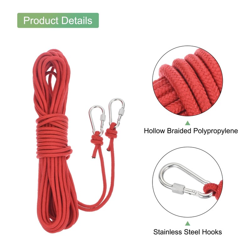 MECCANIXITY Hollow Braided Polypropylene Anchor Rope with Hook, 1/4 Inch
