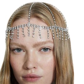 Fdesigner Vintage Cap Headpiece Silver Crystal Flapper Head Chain Mesh Rhinestone Hair Jewelry Gatsby Headbands Wedding Hair Chains Cleopatra Hair Accessoris for Costume Art Deco
