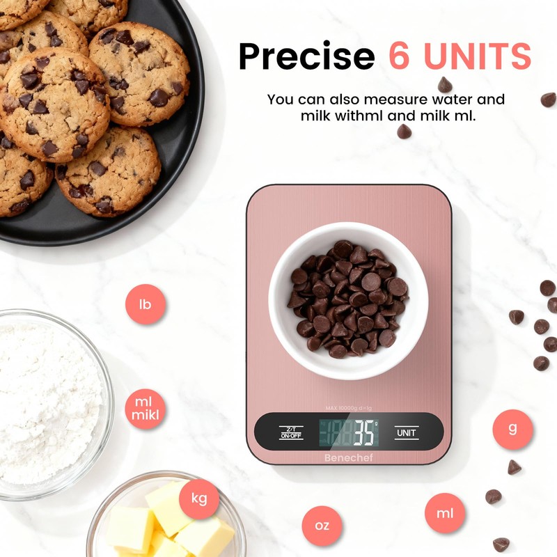 Benechef Premium Digital Kitchen Scale, Precision Accurate to 1g, Stainless