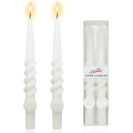 10 Inch White Spiral Taper Candles Flower Carved Tapered Twisted Candlesticks Elegant Dinner Table Decor for Partycolor: Rose carve-white, size: Large (8"-12")