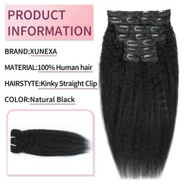 Kinky Straight Clip in Hair Extensions Real Human Hair 8Pcs 100g 20 Clips Remy human hair Extensions Yaki Clip in Hair Extension Natural Black For Black Women 16Inch