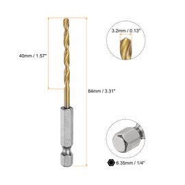 sourcing map 6pcs 1/4" Hex Shank Twist Drill Bits 3.2mm Titanium Coated High Speed Steel Quick Change Hex Drilling Bit Jobber Drill Bits for Wood Plastic Metal, Gold