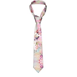 Men's Watercolor Pink Flowers Pattern Neck Tie Classic Fashion Silk Necktie Great for Weddings Groom Groomsmen Missions Dances Gifts