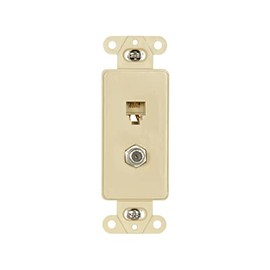 Eaton 3562V Decorator Insert Combination Telephone Jack with 4-Conductors and Type F Coaxial Adapter, Ivory