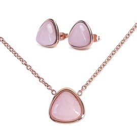 LuckyLy Set Juego de Joyería para Mujer con Cuarzo Rosa, Aretes y Collar de Acero Inoxidable con Baño de Oro Rosa 18k con Dije de Piedra Natural – Regalos para Mujer Originales de Cumpleaños y Regalos para Mamá, Modelo Aline