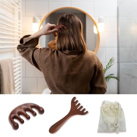 CKCLGTDM 2 Pack Wooden Scalp Massage Comb, Sandalwood Scalp Massager Comb Wood Tool, Head Wooden Brush Gua Sha for Women Men Hair Growth