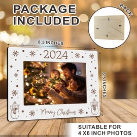 Christmas Photo Frame Fits The 4x6 Inches Picture - Christmas Wooden Frame Decoration For Home Office Party - Merry Christmas Snowman Decorative Keepsake - Holiday Picture Frame For Gifting - A03