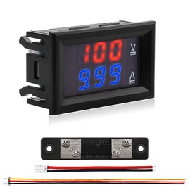 VooGenzek 0.28" LED Voltmeter Ammeter, Red and Blue Detector Voltage Current Meter Panel Amp Volt Gauge, DC 0-100V 50A, with 50A Current Shunt, for Multimeter Amperage Meter Volt Amp Gauge Panel