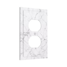 Lhdlnn Gray White Marble Print Light Switch Cover Duplex Outlet Covers Grey Wall Plate Decorative Electrical Faceplate for Bathroom Bedroom Home 5" x 3"