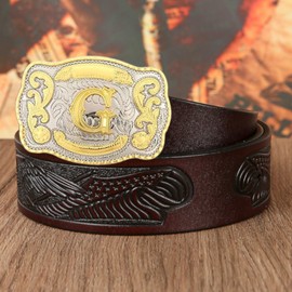 Belt Buckle Initial Letters ABCDMRJ to Z Cowboy Rodeo Small Gold Belt Buckles for Men Women