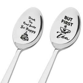 Drink Tea Read Books Spoon 2 Best Friend Christmas Birthday Gifts for Bestie Sister Gifts for Book Lovers Gifts for Women Men Tea Lovers Spoons Gifts for Book Readers Gifts for Daughter Son