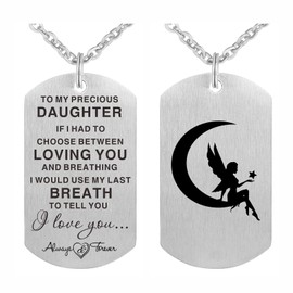 FALOGI To My Precious Daughter Gifts Necklace from Mum, Dog Tag Necklace For Daughter, Special Daughter Jewellery Necklace