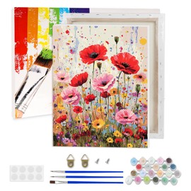 Lxmsja Red Poppies Paint by Numbers Kit for Adults, Meadow Acrylic Paint by Numbers for Adults Beginner, DIY Craft Supplies Oil Painting Kits for Home Wall Decor 12x16 inch (Framed)