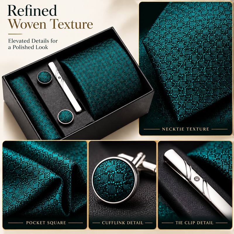Men’s Tie Gift Set with Pocket Square, Cufflinks & Tie