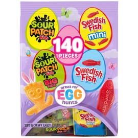 SOUR PATCH KIDS, SOUR PATCH KIDS Big Kids, SWEDISH FISH and SWEDISH FISH Mini Soft & Chewy Easter Candy Variety Pack, Bulk Candy, 140 Snack Packs