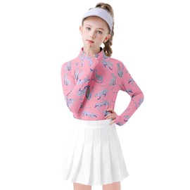 Soneven Girls Long Sleeve Golf Polo Shirts Quick Dry UPF50+ Equestrian Tennis Tops with Thumb Holes for Age 5-16 Years