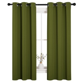 NICETOWN Kitchen Curtain Panels Blackout Draperies, Thermal Insulated Solid Grommet Blackout Curtains/Drapes for Christmas Window Decoration (1 Pair, 34 by 63 inches, Olive Green)