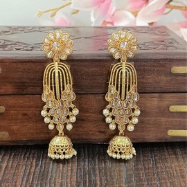 Indian CZ Jhumki/Gold Plated Polki Jhumki/Stone Jhumki/Indian Jewelry/Punjabi/Bridal Earring/Wedding Earrings fashion woman