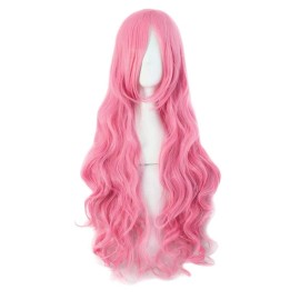 Long Pink Wig – Wavy Costume Hair with Bangs – Cosplay Anime Party Accessory