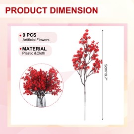 PATIKIL Artificial Flowers, 9pcs European Fake Flowers DIY Bouquet Fake Floral for Home Garden Kitchen Decor Wedding Party Decoration Red