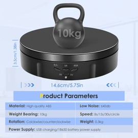 VAYOTOY Electric Turntable, 360 Degree Turntable, Electric 6 Inches/14.6 cm, 10 kg, Small Electric Turntable with 6 Background Papers, USB Charging for Display and Photography