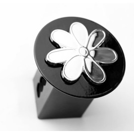 LFPartS Plumeria Flower 3D Chrome Emblem on Black Trailer Metal Hitch Cover Fits 2" Receivers New