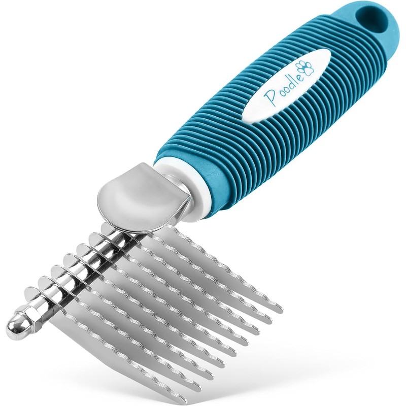 Poodle Pet Dematting Comb + Detangling Comb Blue Bundle
